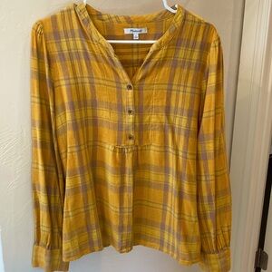 Madewell plaid blouse. Mustard/gray Good condition. Size L